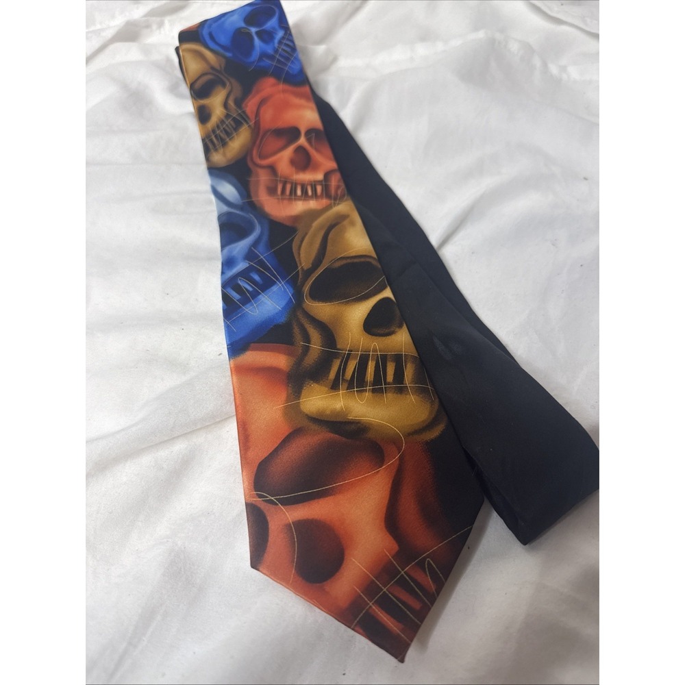 JERRY GARCIA Black Silk Tie Unique Goth Skull Colorful Plague Entity 62 Macabre